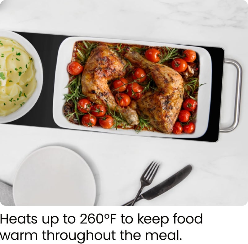 Chefman Long Electric Warming Plate Heating Element, Prep Food for Parties, Stainless Steel Frame & Tempered Glass Surface, Buffet at Home, for Trays & Dishes, Cool-Touch Handles, Black - Image 4